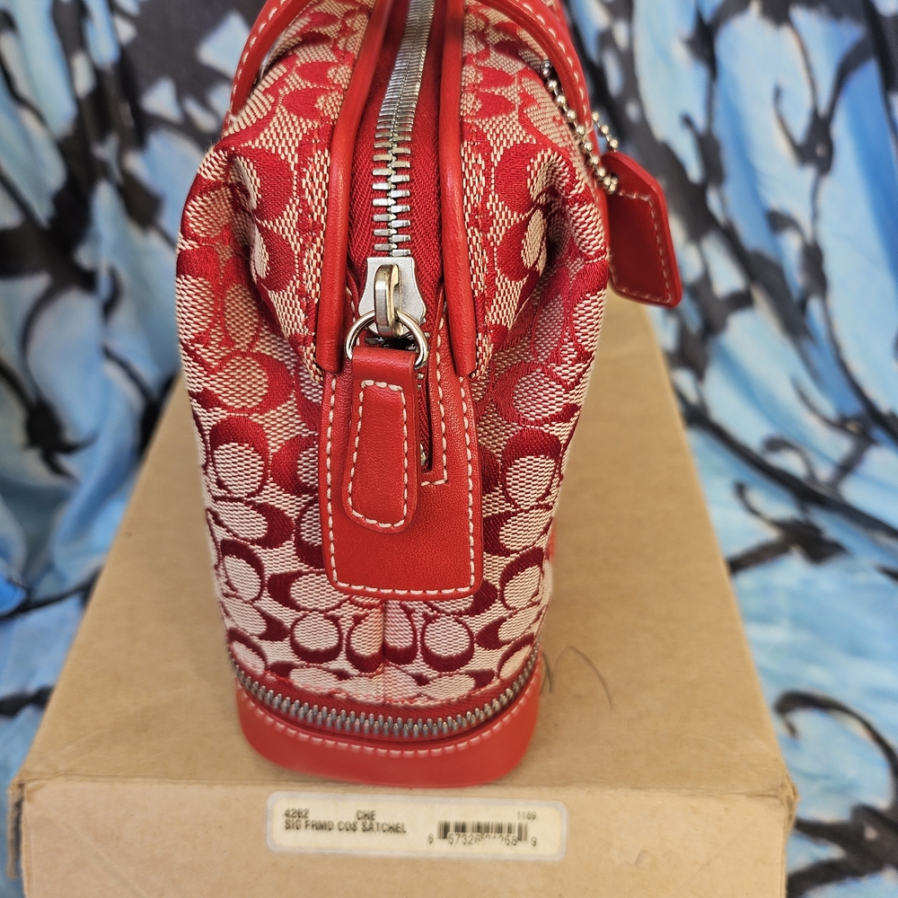 EUC Coach Red&Cream Signature Mini Satchel - Picture 4 of 15
